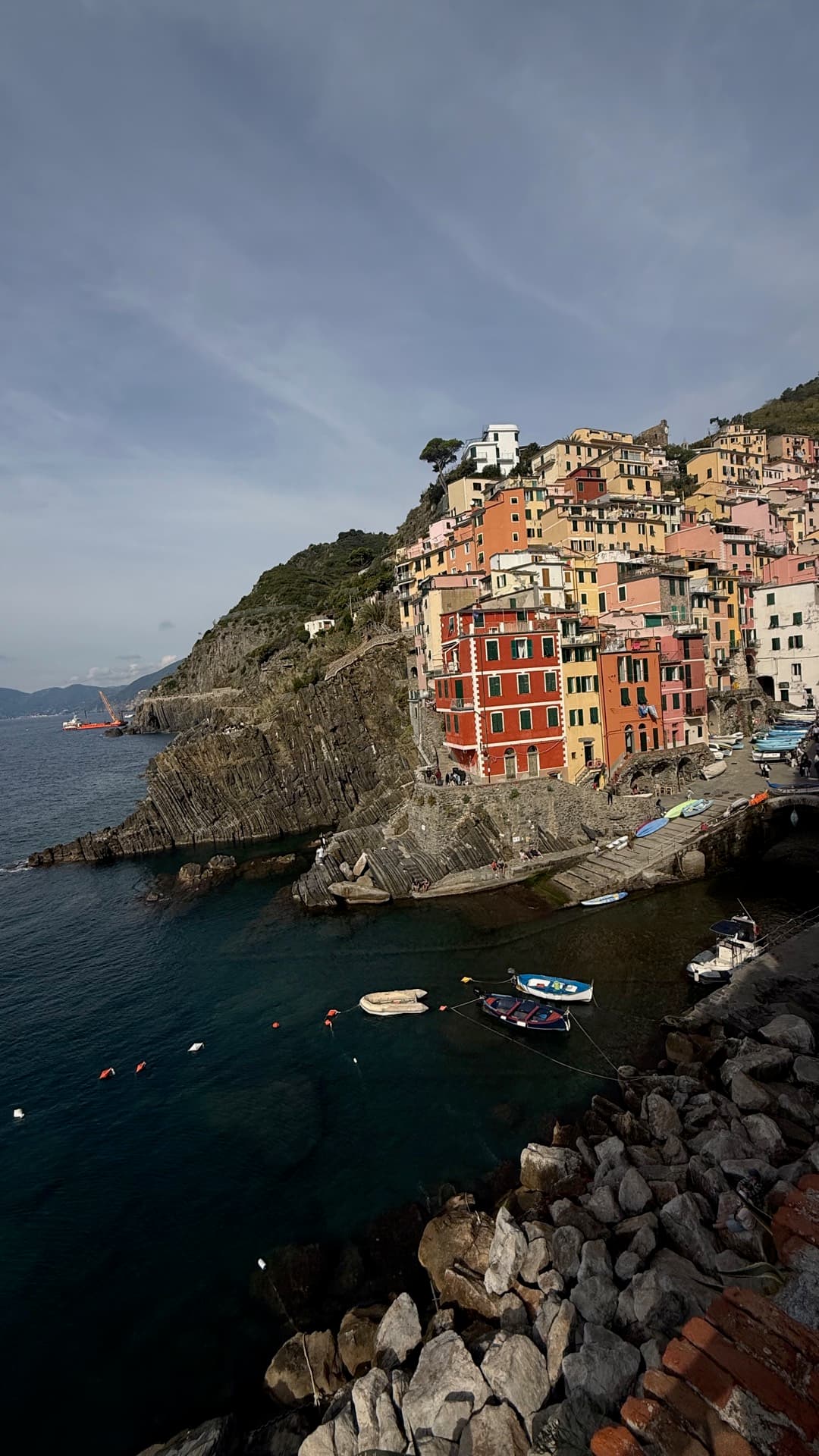 Mediterranean coastal village seen from the water