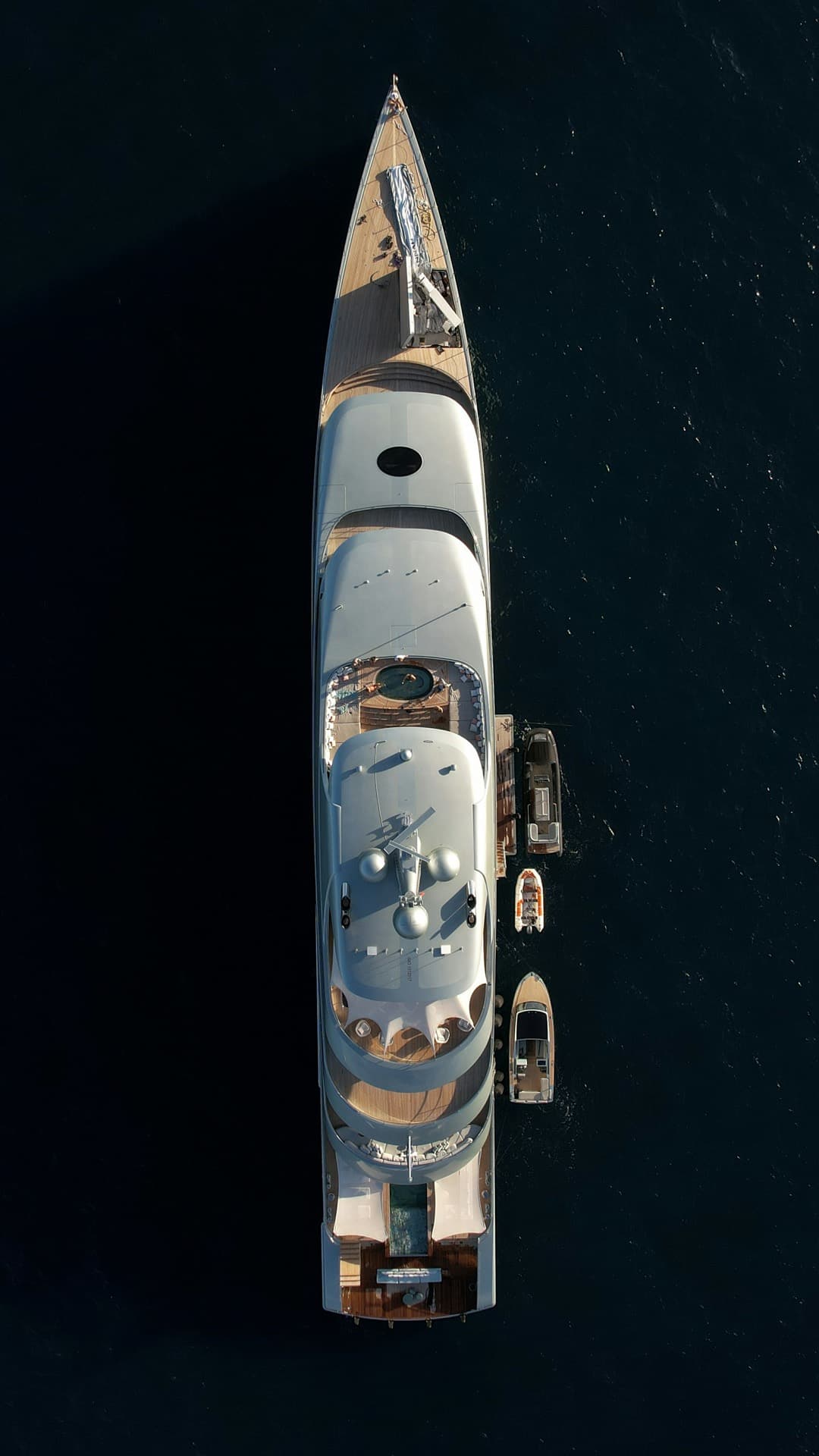 Top-down view of superyacht at sea